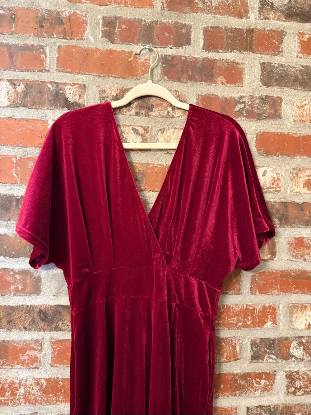 J20 - Velvet Deep Red Wrap-Style Jumpsuit